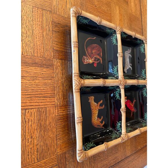 Raymond Waites " SAFARI " 15 " square 4 section condiment appetizer platter - Picture 5 of 9